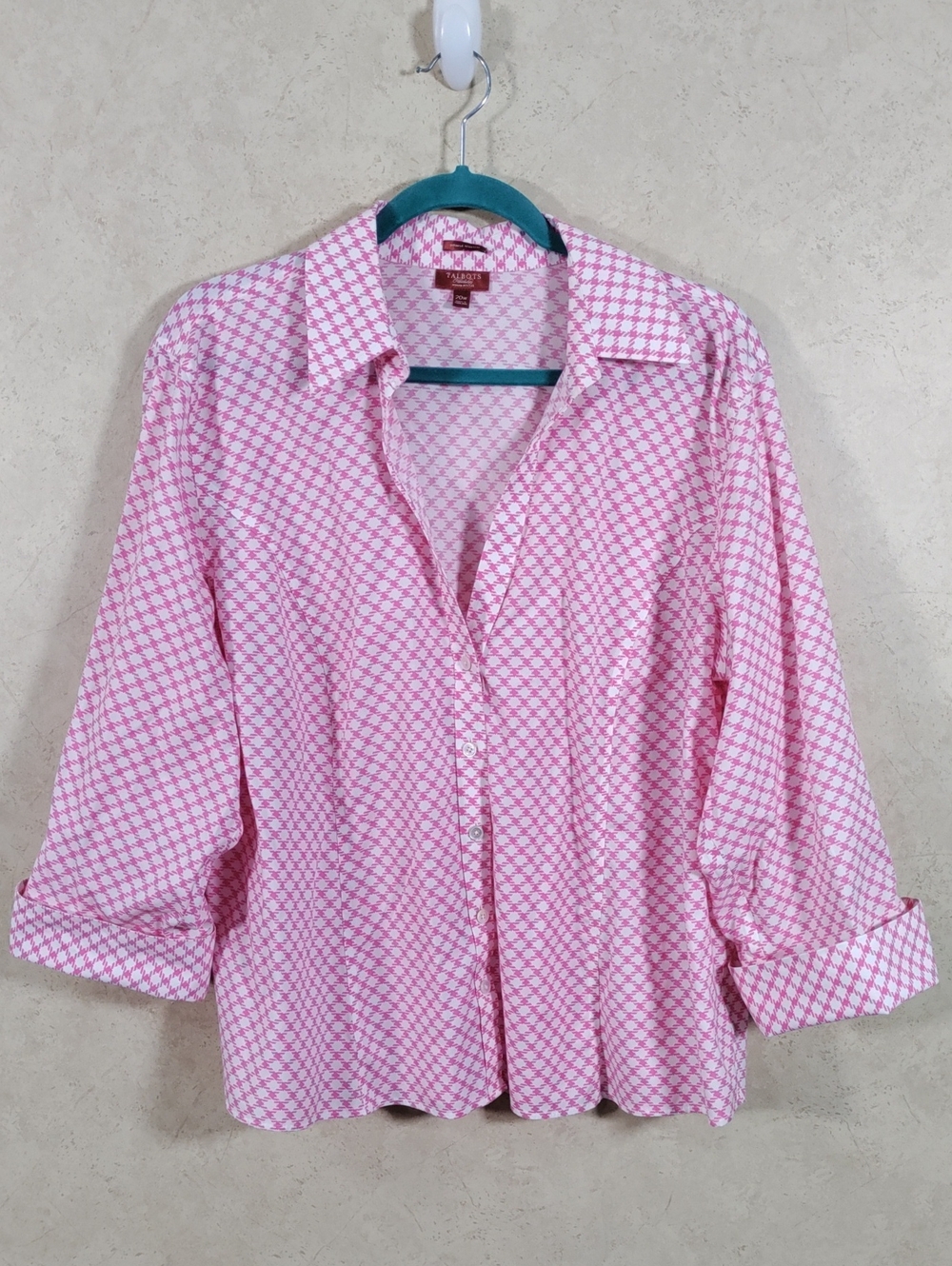 G173 Talbots Haberdashery pink & white wrinkle resistant blouse 20W
